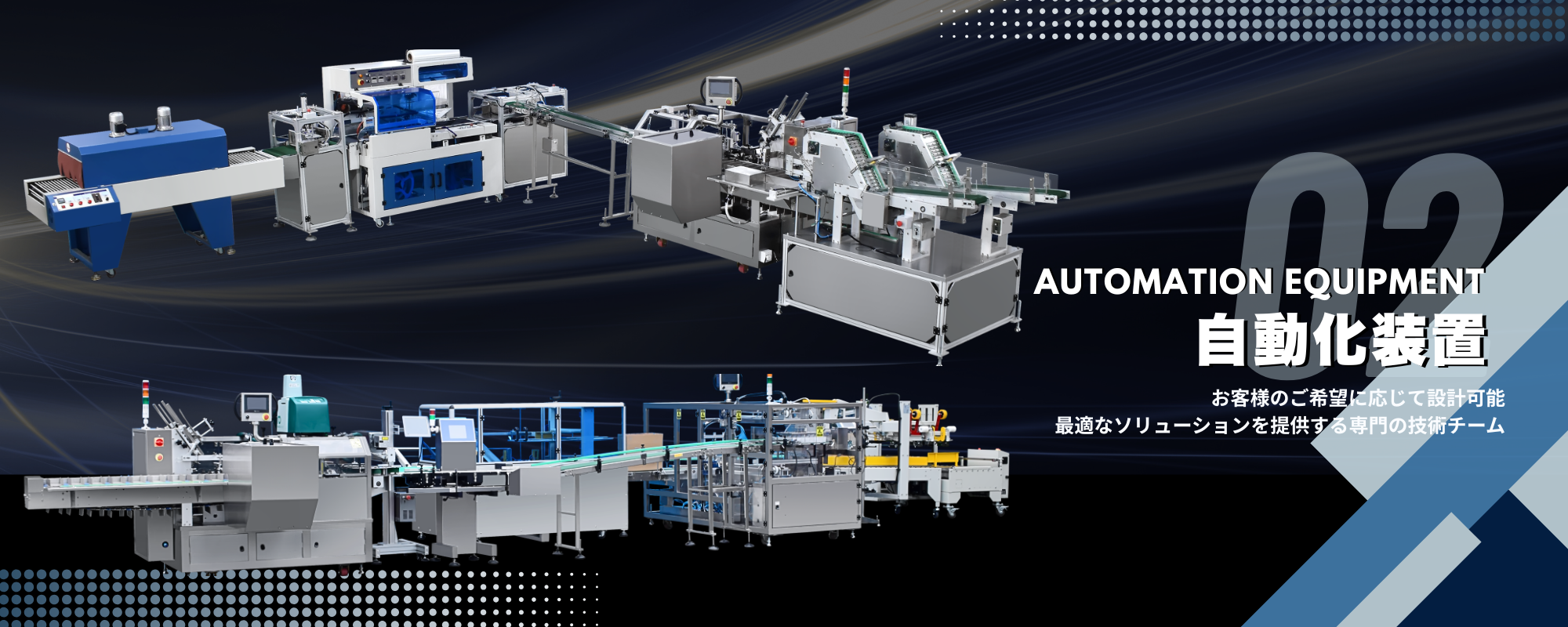 省人化・生産性向上を実現する高精度な包装自動化装置。多様な形状に対応する産業用省力化機械